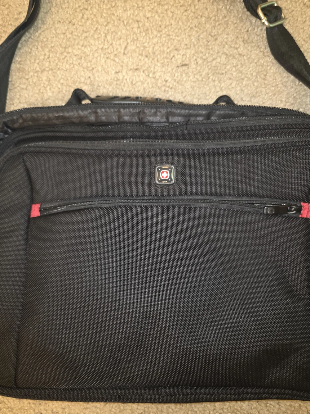 SwissGear Black Laptop Messenger Bag with Red Accents